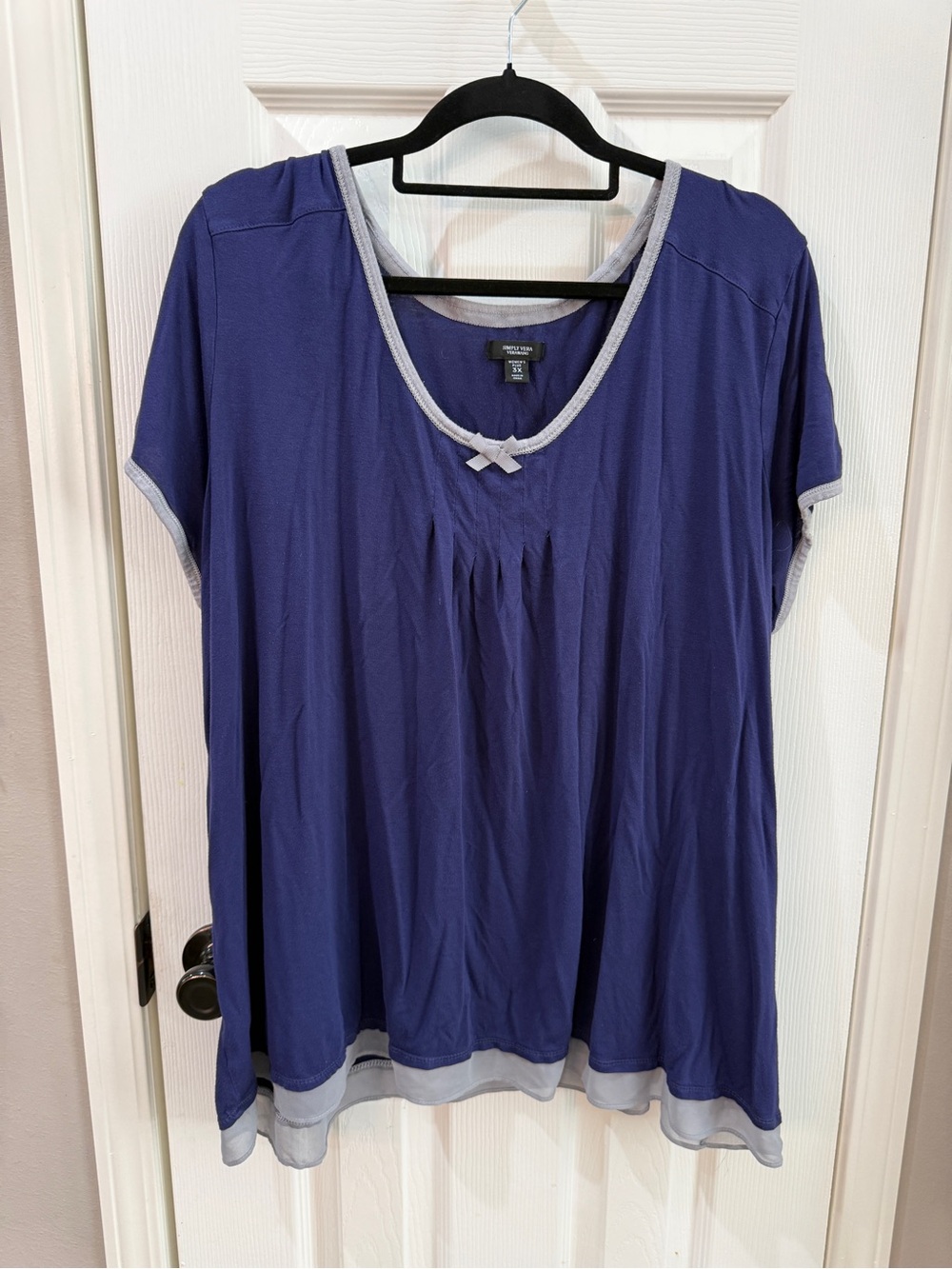 Vera wang Royal Blue Contrast-Trim Womens pajama Top 3x
